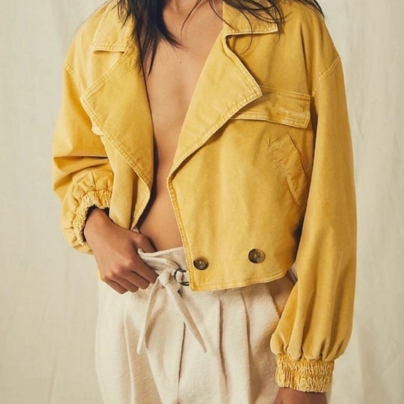 Free People Jackets & Blazers - Free People We the Free Yellow Sure Thing Fisherman Boho Chic Bomber Jacket S
